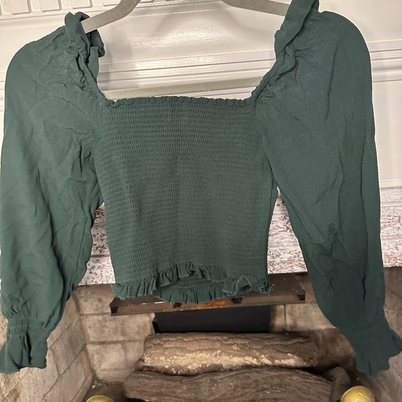 Sunday Best Green Puff Sleeve Blouse with Tie Front - Picture 2 of 5